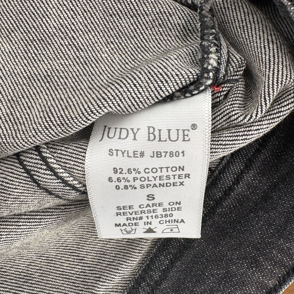 Judy Blue Black Gray Fringe Denim Jacket - Picture 9 of 11